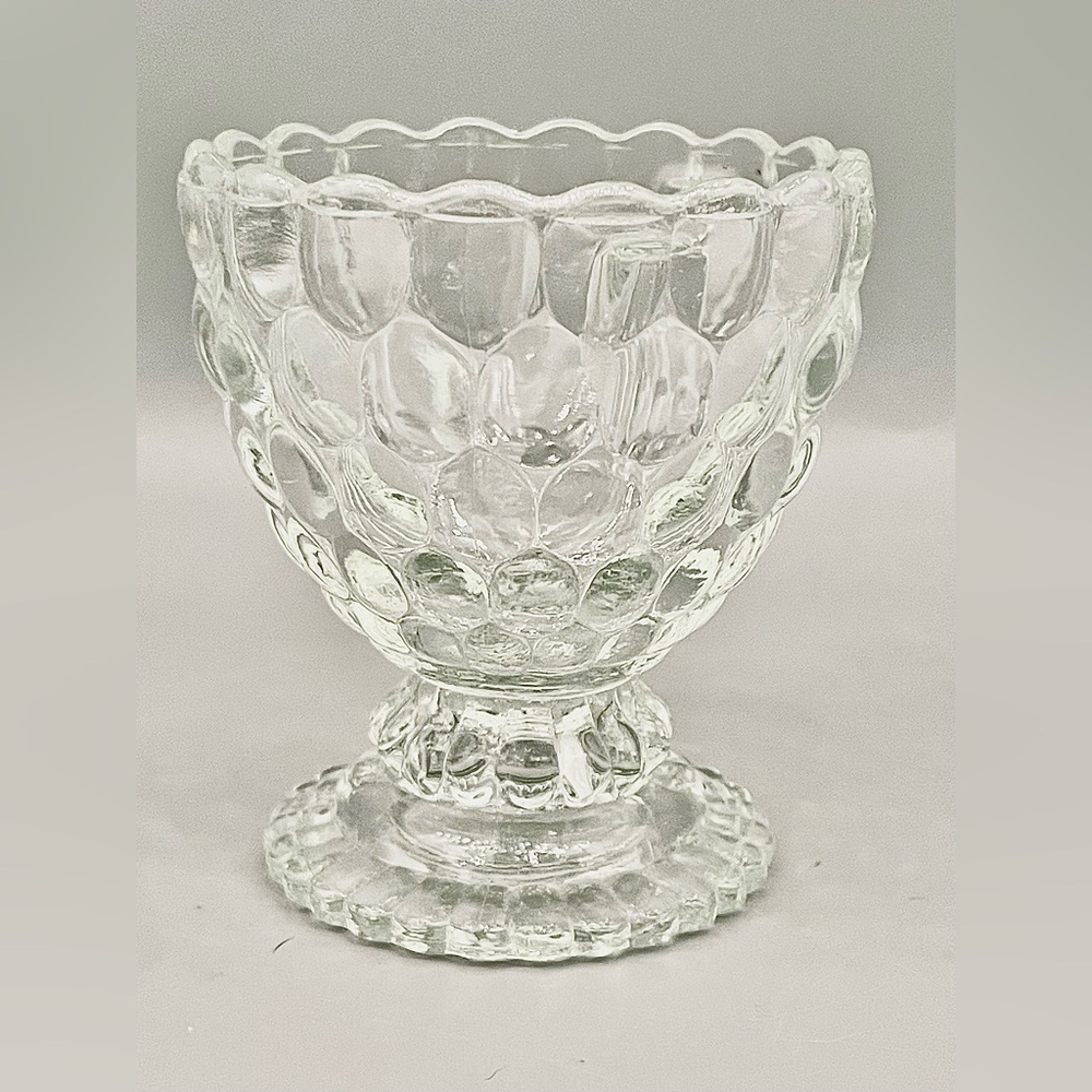 Vintage Avon 1970s Ovalique Bubble Glass Votive Candleholder 4” Footed Dish